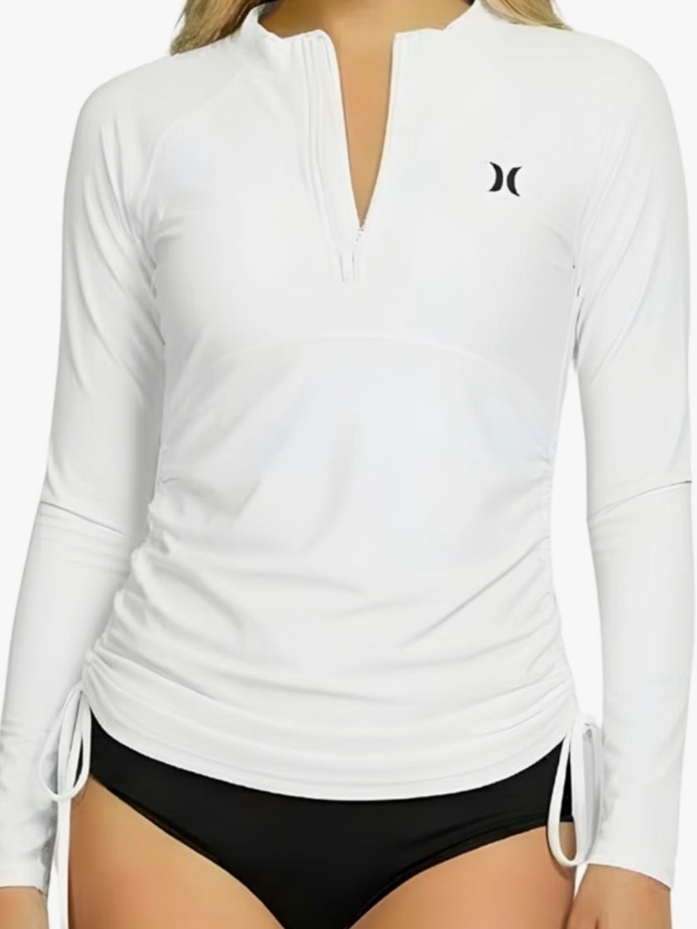 Hurley White Long-Sleeve Quarter-Zip Sun Top UPF50+ Sun Protection